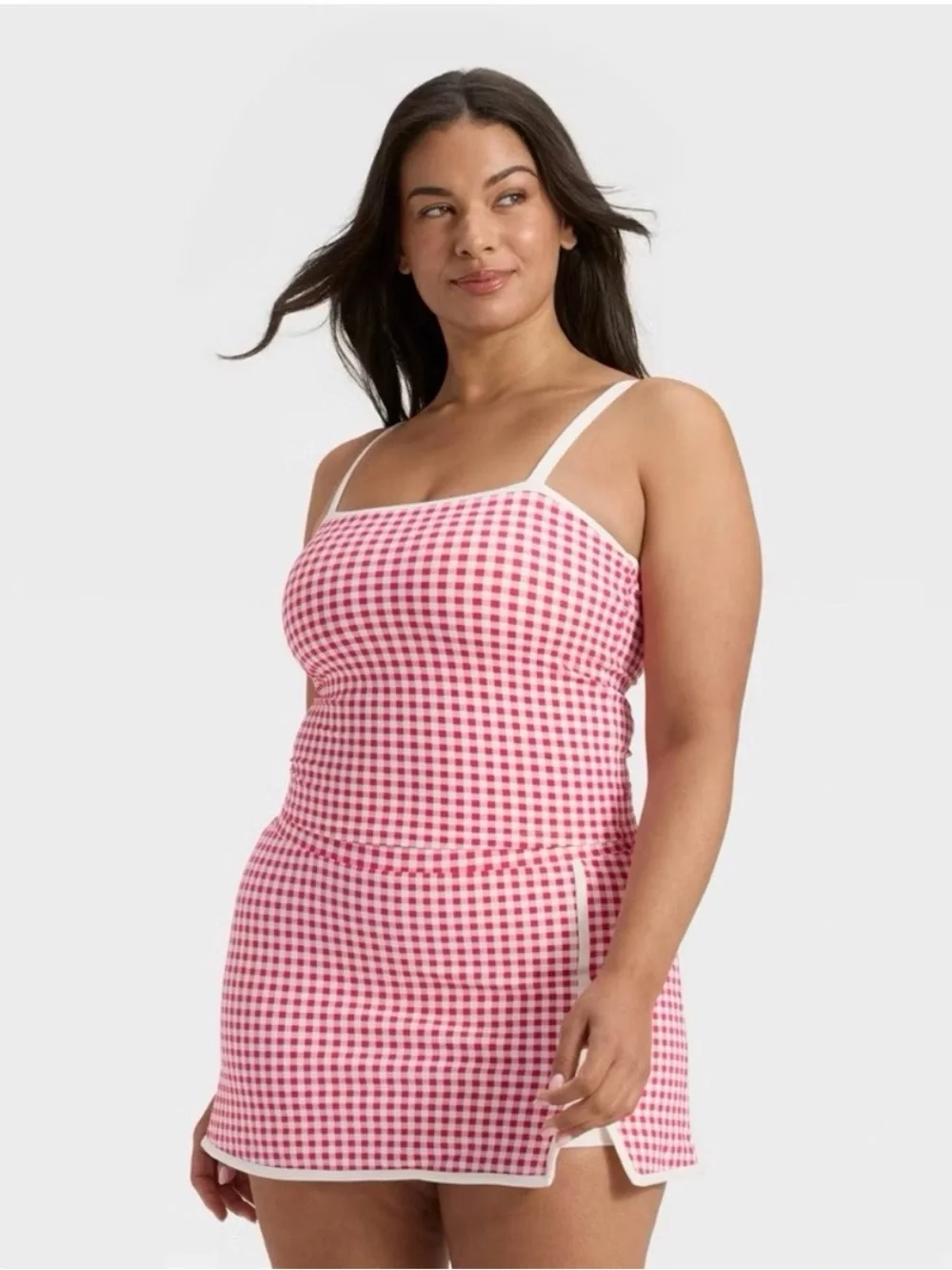 All In Motion Pink White Gingham Everyday Soft Tank and Matching Skort Set